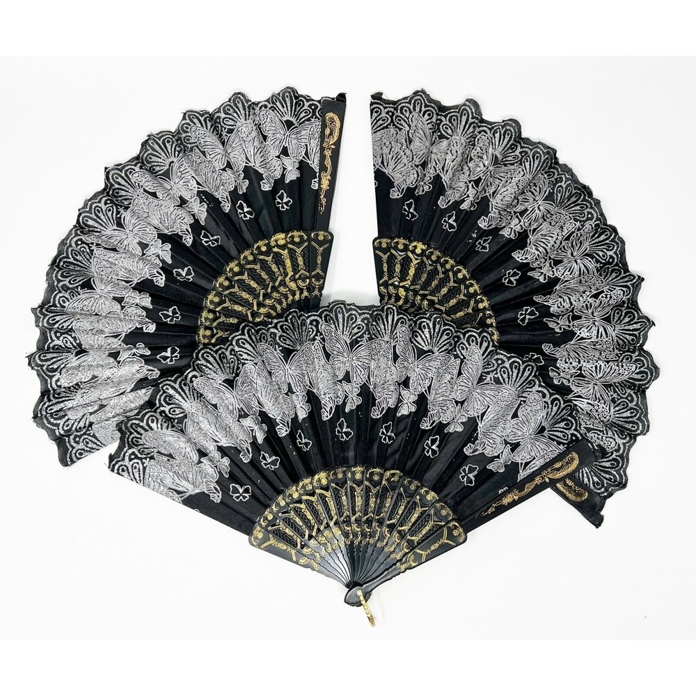 12 Fabric Folding Handheld Fans Glitter Butterflies Party Bridals US Seller